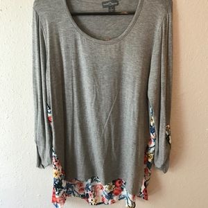 Floral Back Grey Long Sleeve Tee